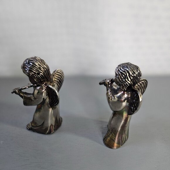 Vintage Angel Figurines Playing Violin & Flute SilverPlated Collectible Set Of 2 - Picture 2 of 5